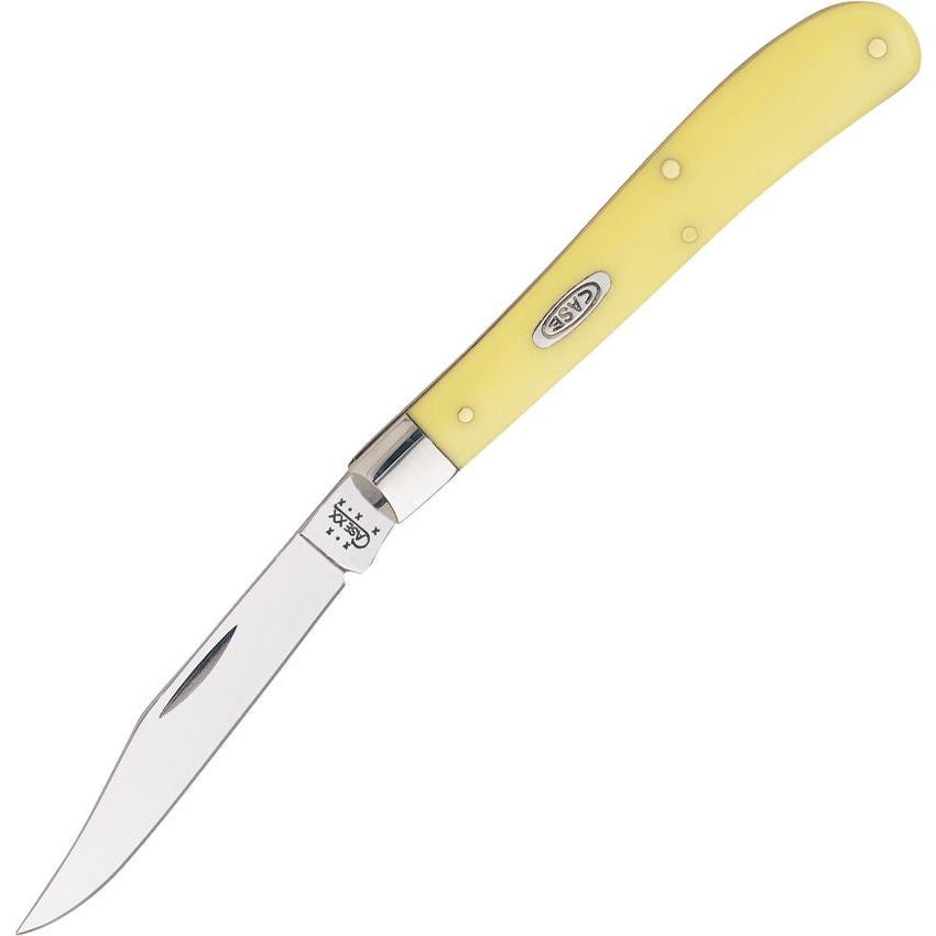 Case XX Yellow Delrin Slimline Trapper Carbon Steel Pocket Knife 00031