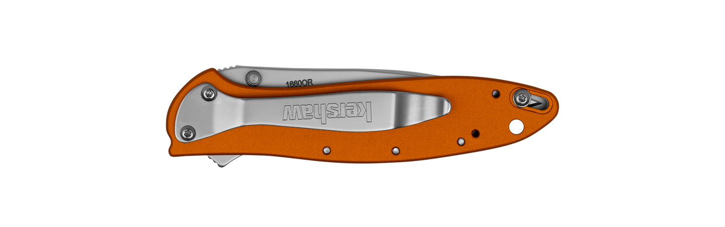 Kershaw Leek Assisted Opening Folding Knife – 3.0" 14C28N Bead-Blasted Blade, Orange Anodized 6061-T6 Aluminum Handle | 1660OR