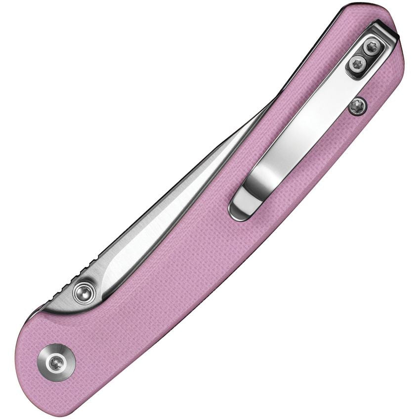SenCut Skelfin Satin Clip Point Knife Pink G10 Handles 250073