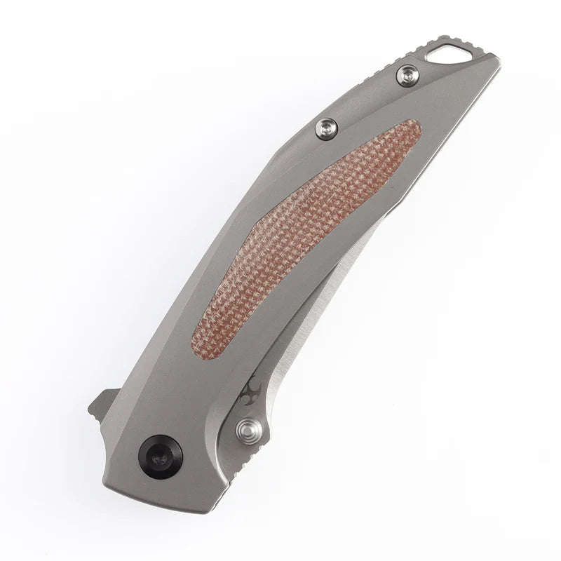 KANSEPT Baku Flipper Thumb Hole Knife Titanium with Brown Micarta Inlay,CPM-S35VN