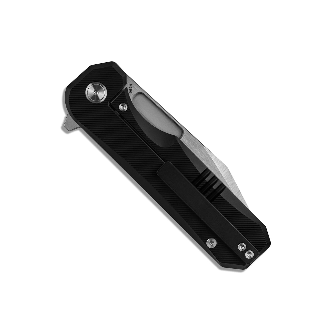 Ameight Preyert II Flipper Folding Knife – 3.75" M390 Hand Hollow Ground Rubbed Satin Drop Point Blade, Black Titanium Handle | AME006WBK