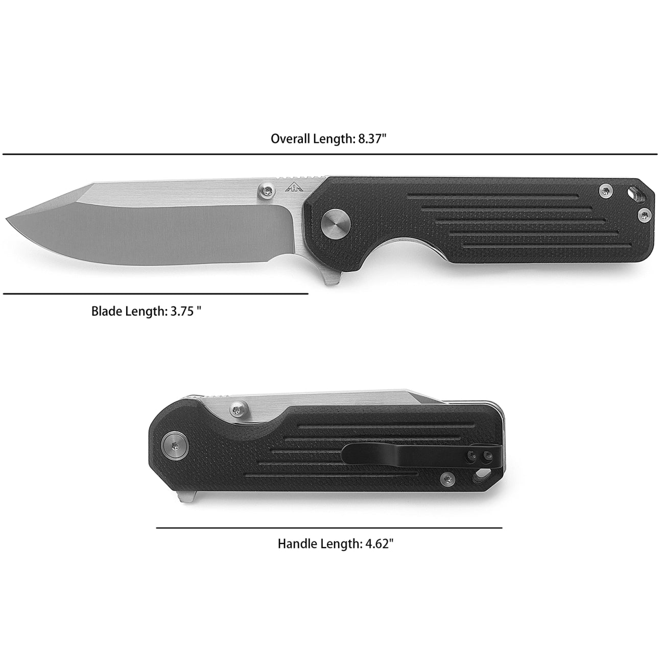 Ameight Gladiator Flipper Folding Knife – 3.75" 14C28N Satin Blade, Black Micarta Handle | AM8-503MWBK