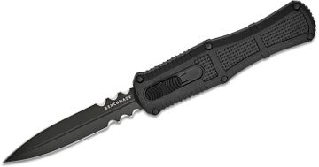 Benchmade Claymore OTF Double-Action Automatic Knife – 3.89" Gray Serrated CPM D2 Dagger Blade, Black Grivory Handle | 3370SGY