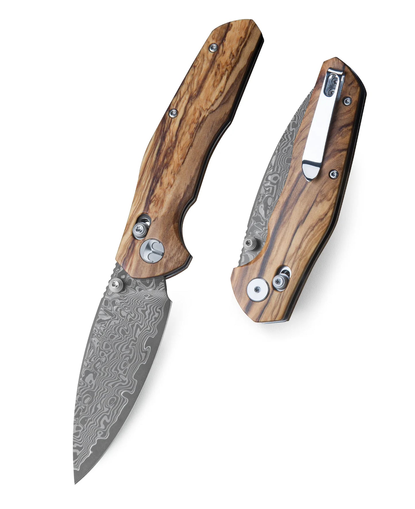 BESTECHMAN RONAN BMK02M: 3.26" Damascus Blade, Olivewood Scales, Folding Knife
