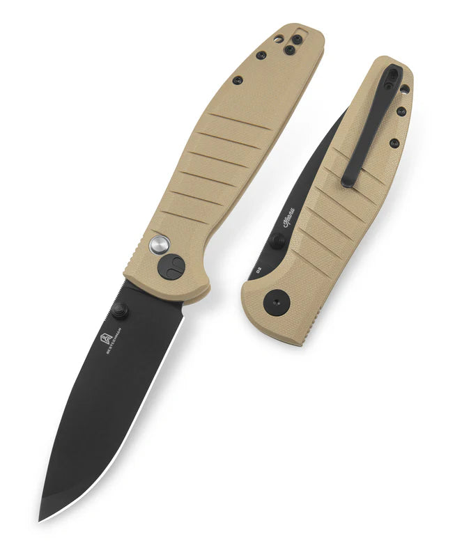 BESTECHMAN GOODBOY BMK04E: 3.54" D2 Steel Blade, G10 Scales, Button Lock, Thumb St