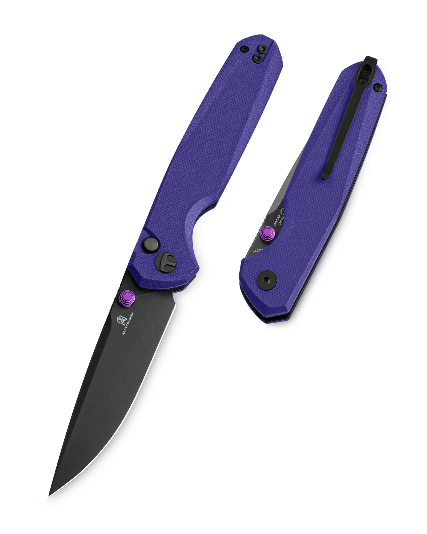 BESTECHMAN VELIX BMK07F: 3.315" 14C28N Steel Blade, G10 Scales, Button Lock, Flipper