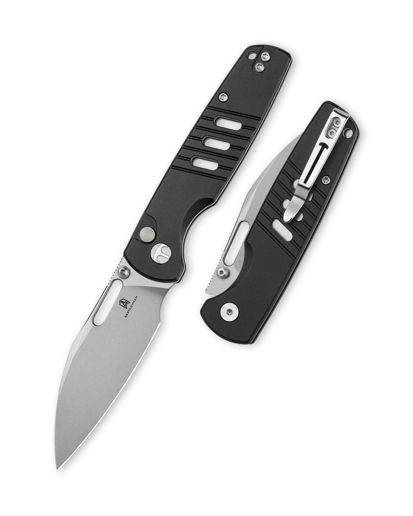Bestechman Vector BMK15A – Stonewashed D2 Blade Black Aluminum Handle Button Lock