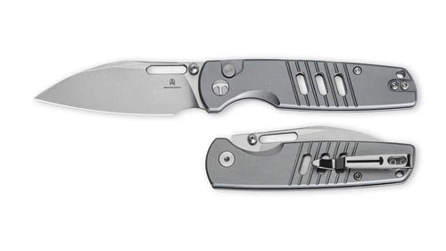 Bestechman Vector BMK15B – Stonewashed D2 Blade Grey Aluminum Handle Button Lock