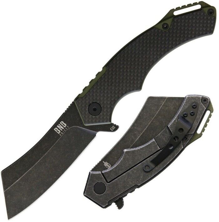 BNB Knives Cleaver Folding Knife – Carbon Fiber/Titanium (Model: bnb42395C)