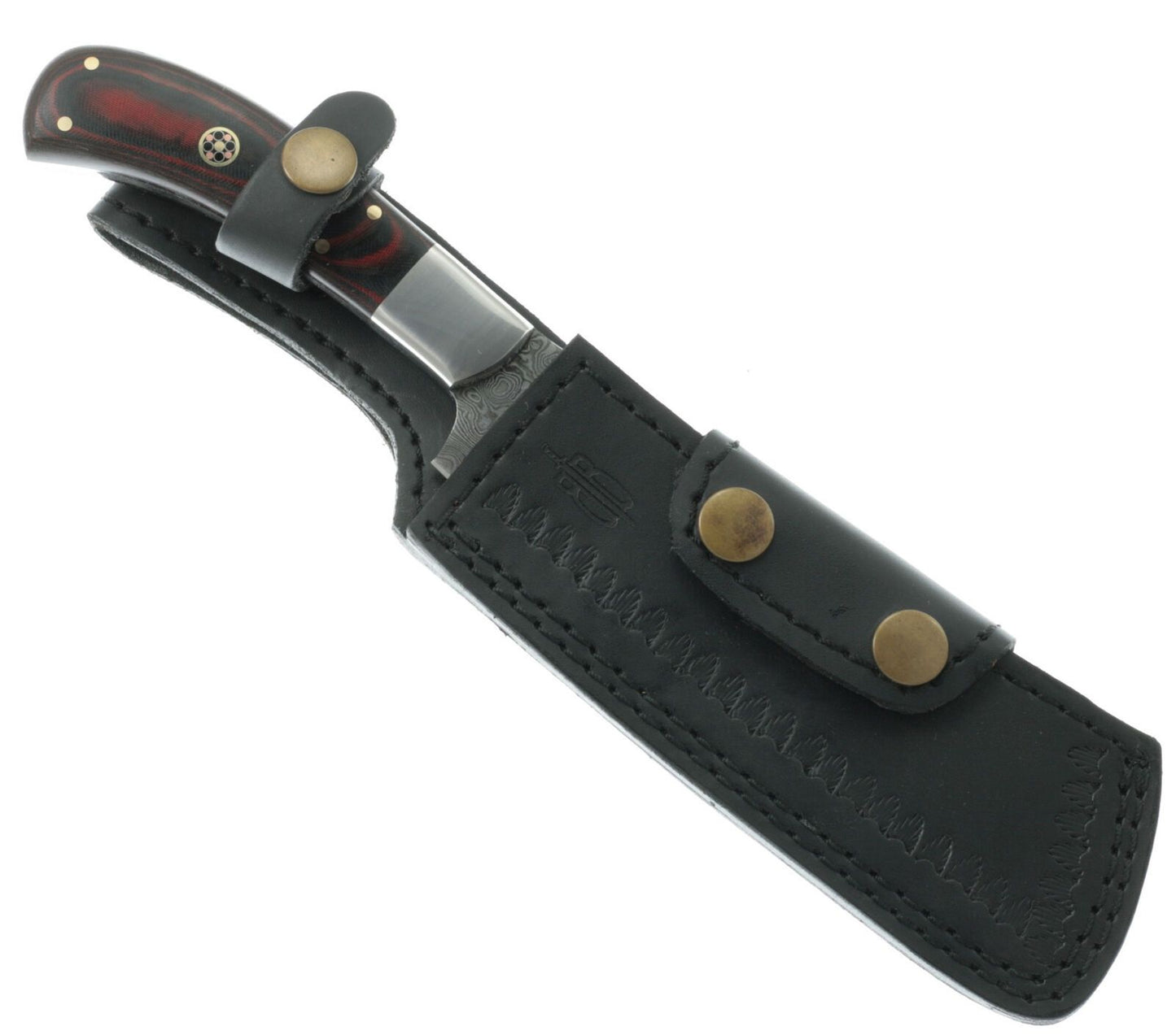 BnB Knives Big Kitchen Utility Knife (Butcher) – Damascus Steel / Red-Black G10 bnb24104