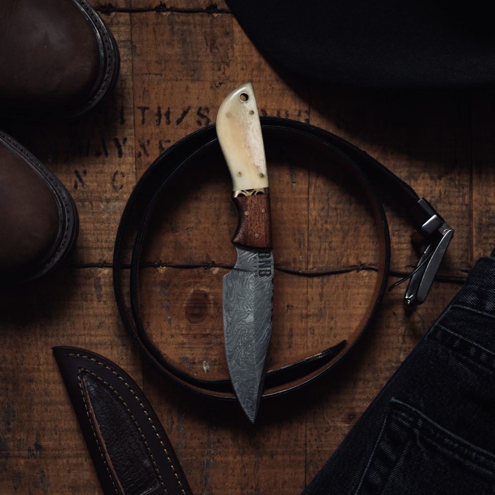 BnB Knives Drop Point Hunter – Damascus / Camel Bone bnb134652