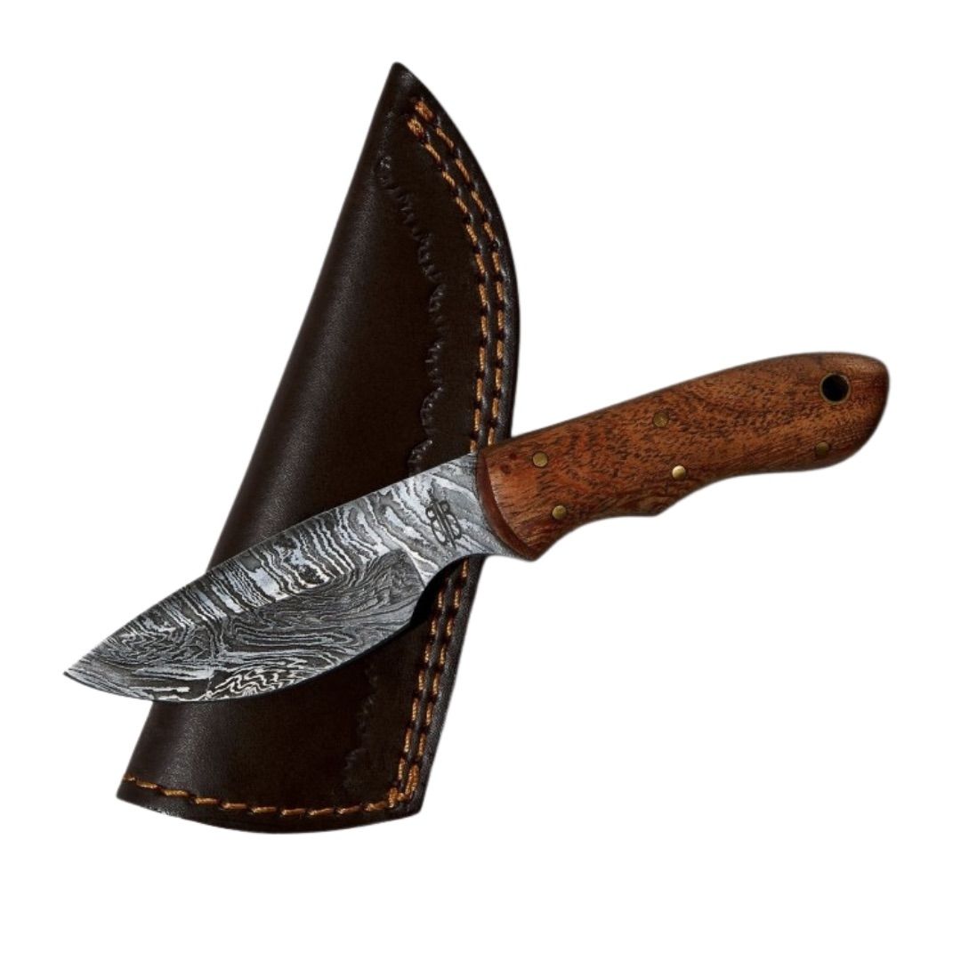 BnB Knives Mini Skinner – 1095 Damascus / Walnut Wood bnb15252