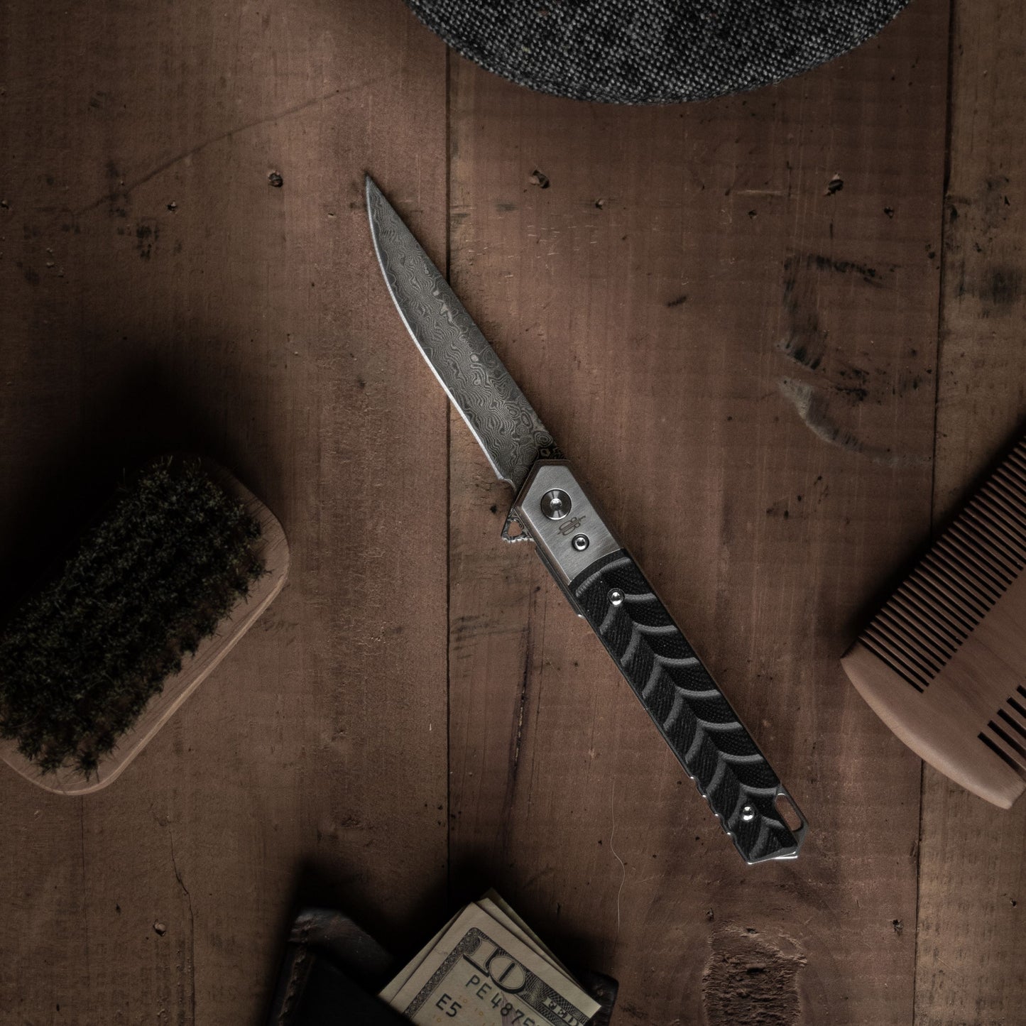BnB Knives VG10 Damascus Flipper – Black G10 Handle bnb42011B
