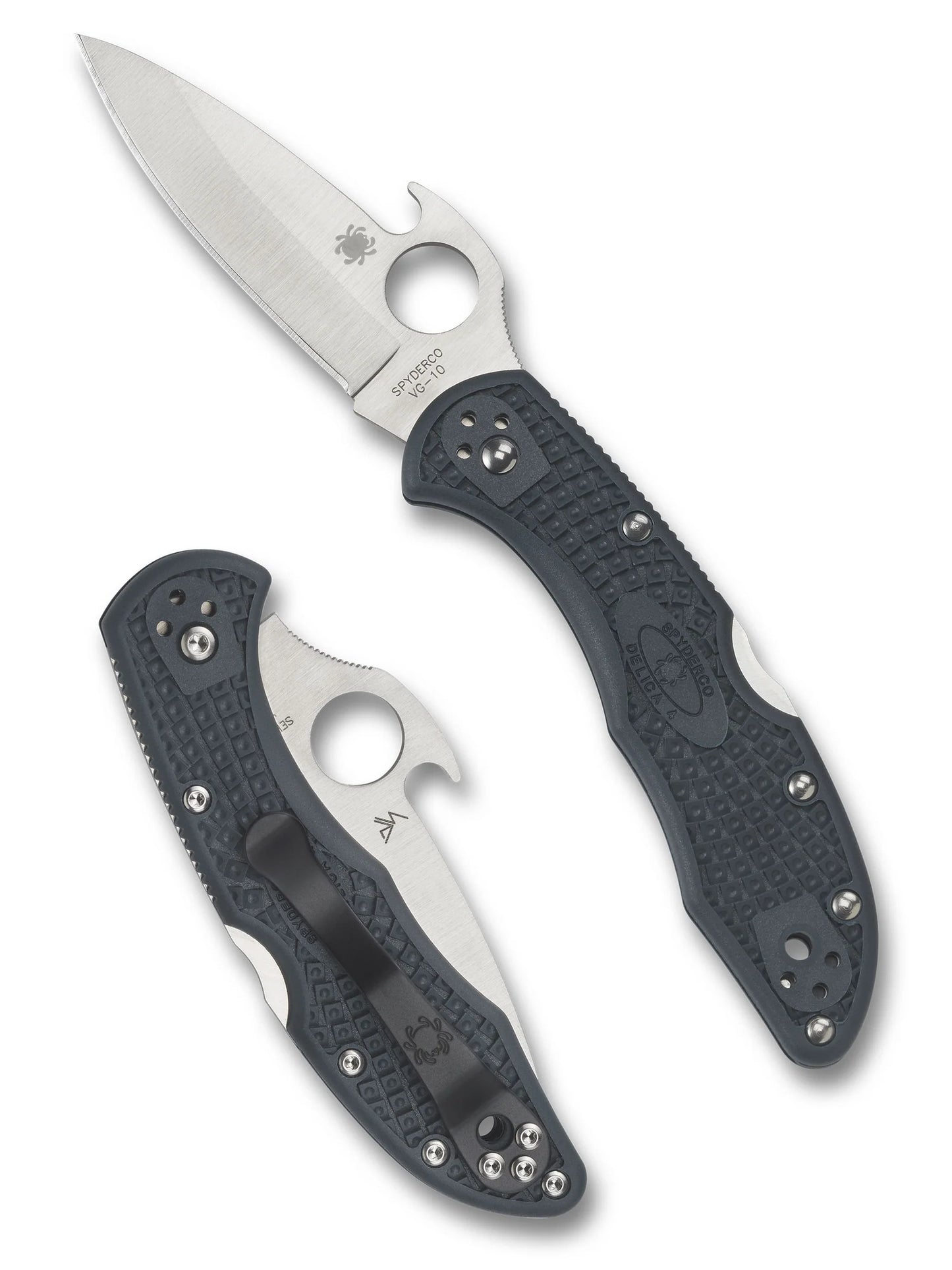 Spyderco Delica 4 Emerson Knife 2-7/8" VG10 Plain Blade, Gray FRN Handles C11PGYW