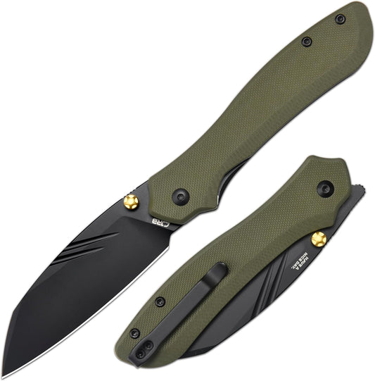 CJRB Cutlery Fugly Front Flipper Knife 3.54" AR-RPM9 Black PVD Sheepsfoot Blade, Green G10 Handles, Liner Lock - J1957-BGN