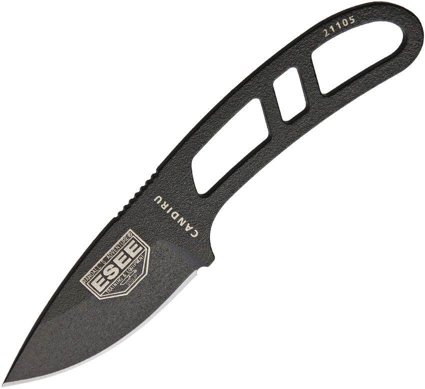 ESEE Candiru Black with Survival Kit Compact Fixed Blade with Full Tang Strength ESCANBKIT
