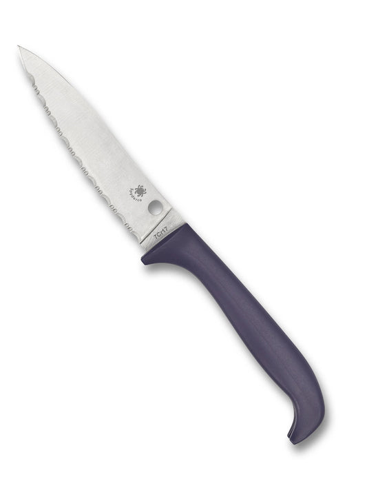 Spyderco Counter Puppy Kitchen Knife – Purple Handle, 3.46" Serrated Blade (K20SPR)