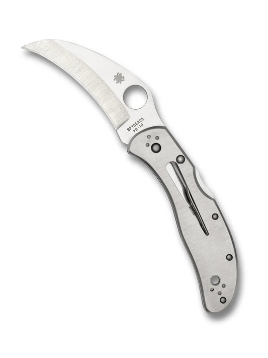 Spyderco Harpy Folding Knife 2.75" VG10 Satin Hawkbill Plain Blade, Stainless Steel Handles, Lockback