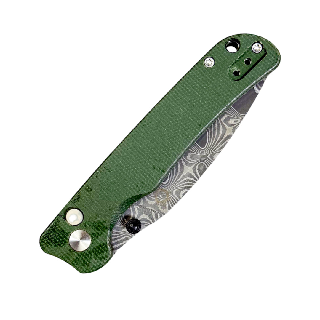 SixLeaf SL-59 Folding Knife – Green Micarta Damascus Button Lock EDC Knife SL-59-Micarta