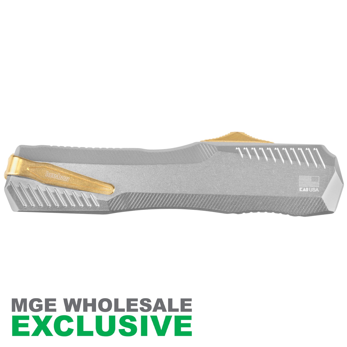 Kershaw Livewire Aurum OTF Automatic Knife Raw Aluminum w/ Gold Blade 9000RAWGLD