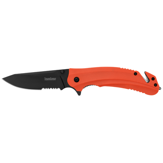 Kershaw Barricade Serrated Rescue Knife Glass Breaker Cord Cutter Assisted Opening