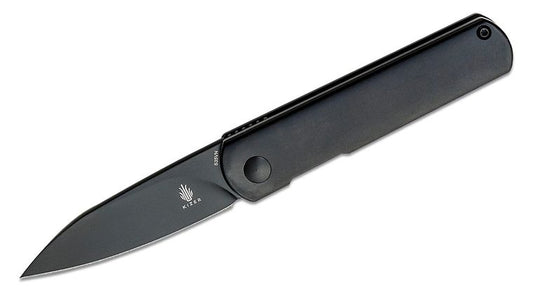 Kizer Justin Lundquist Feist Front Flipper, 2.8" S35VN Black Drop Point Blade, Black Titanium Handles