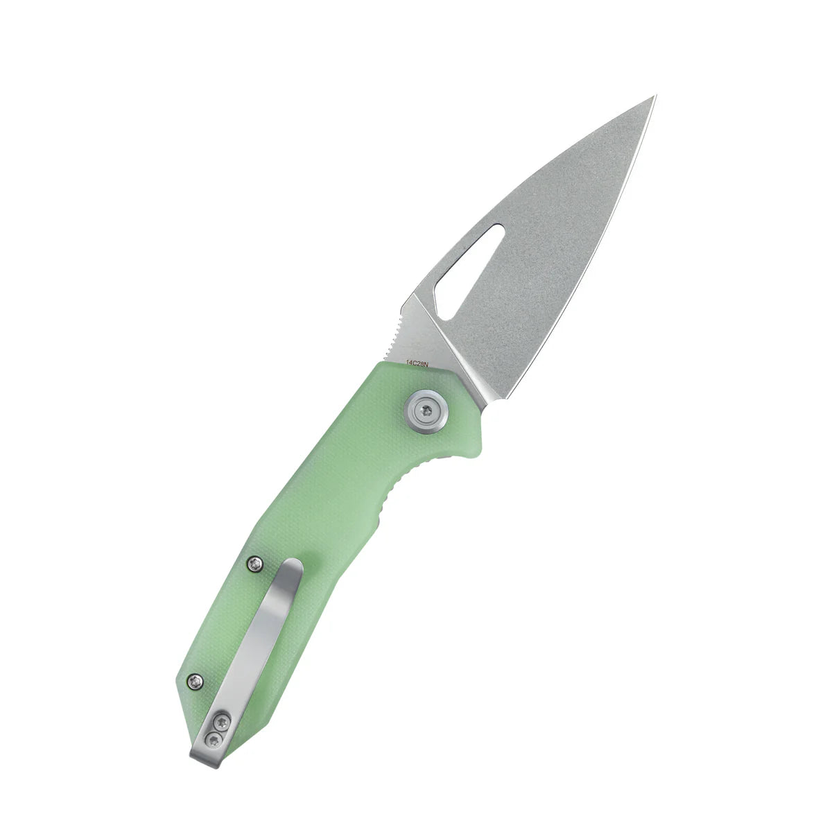 Kubey Coeus Liner Lock Thumb Open Jade G10 Handle  3.11" Stonewash 14C28N KU122V