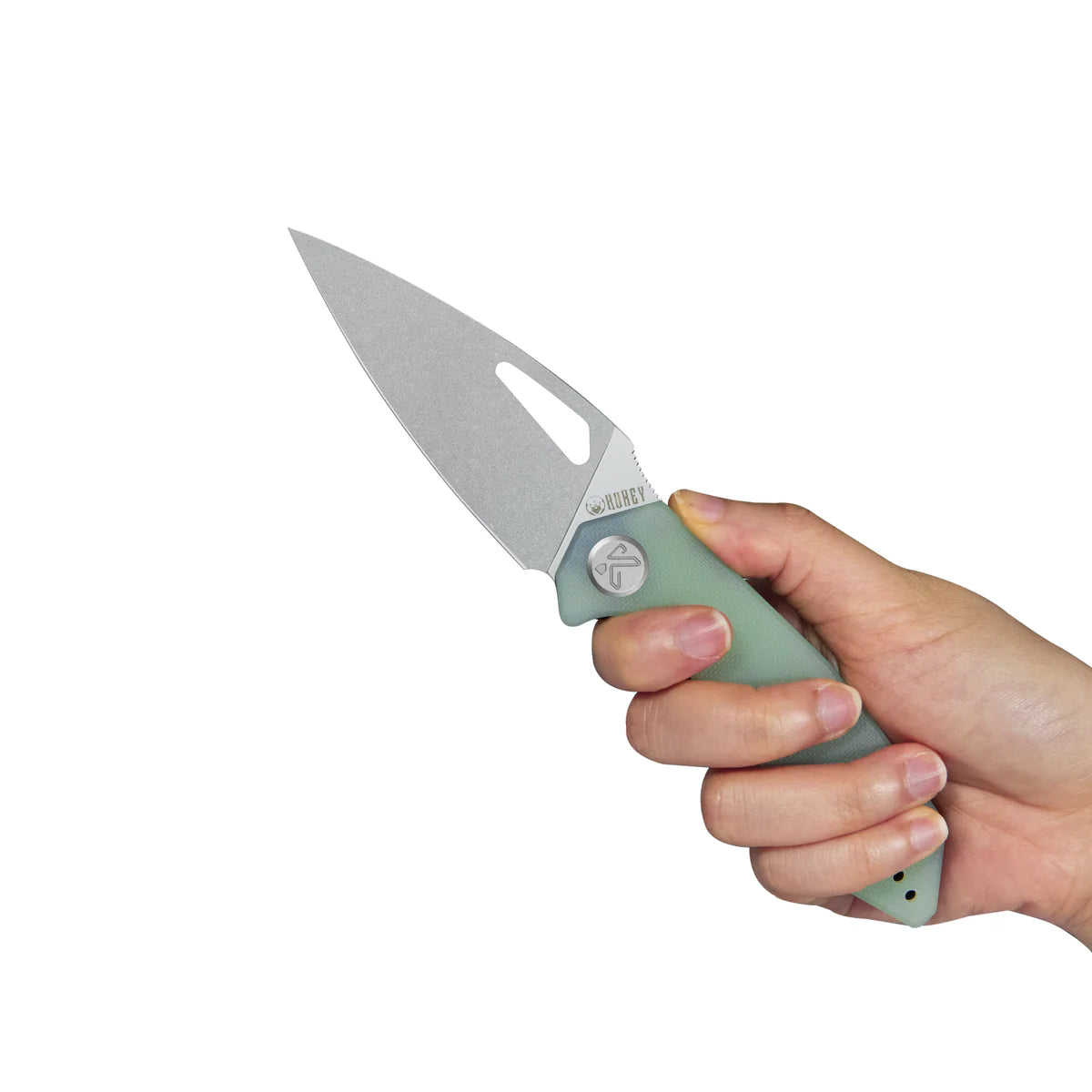 Kubey Coeus Liner Lock Thumb Open Jade G10 Handle  3.11" Stonewash 14C28N KU122V