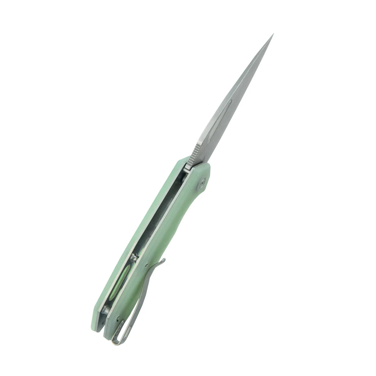 Kubey Coeus Liner Lock Thumb Open Jade G10 Handle  3.11" Stonewash 14C28N KU122V