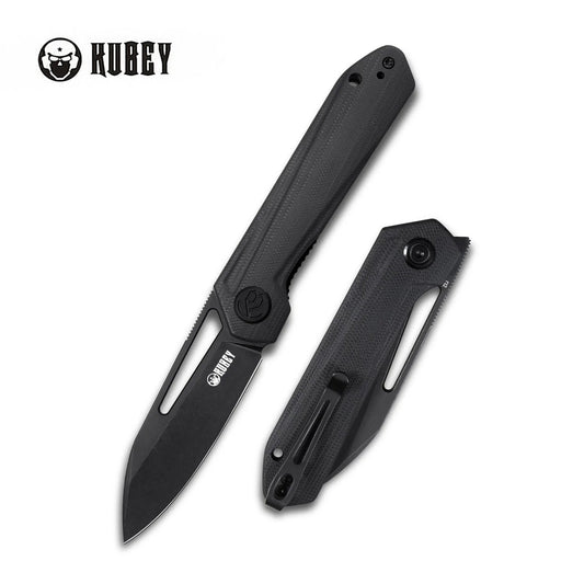KUBEY KU321H Royal Liner Lock Knife Front Flipper black G10 Handle 2.99" Stonewahsed D2