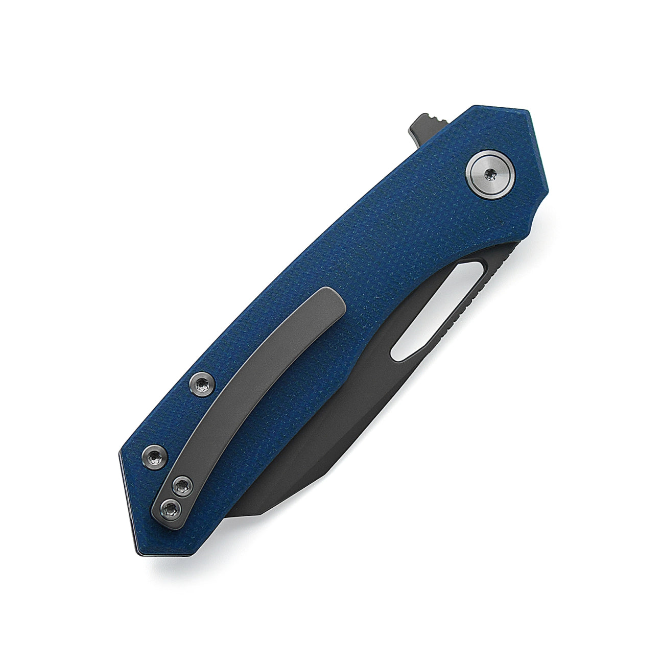 Miguron Keryx Flipper Folding Knife – 3.17" Dark Grey PVD 14C28N Sheepsfoot Blade, Blue Micarta Handle | MGR-813MBU