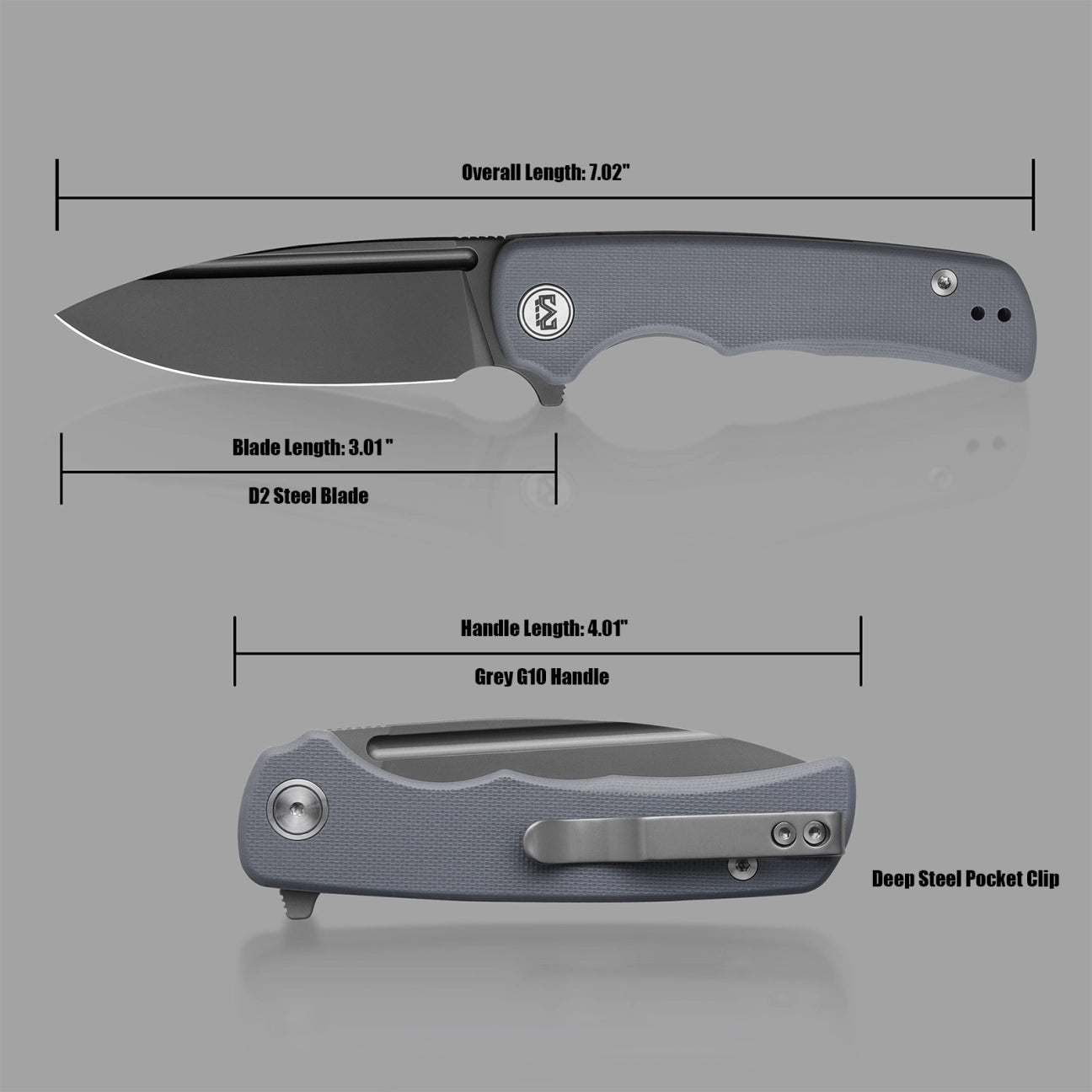 Miguron Talism Flipper Folding Knife – 3.01" Dark Grey PVD D2 Drop Point Blade, Grey G10 Handle | MGR810DGII