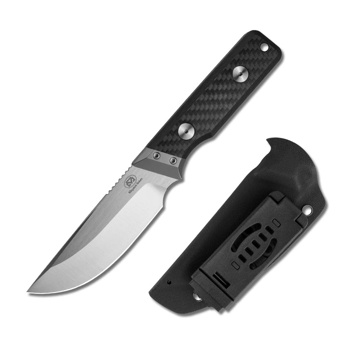 Miguron Kramot 3.81" M390 Satin Drop Point Fixed Blade Knife Carbon Fiber Titanium MGR301CBK
