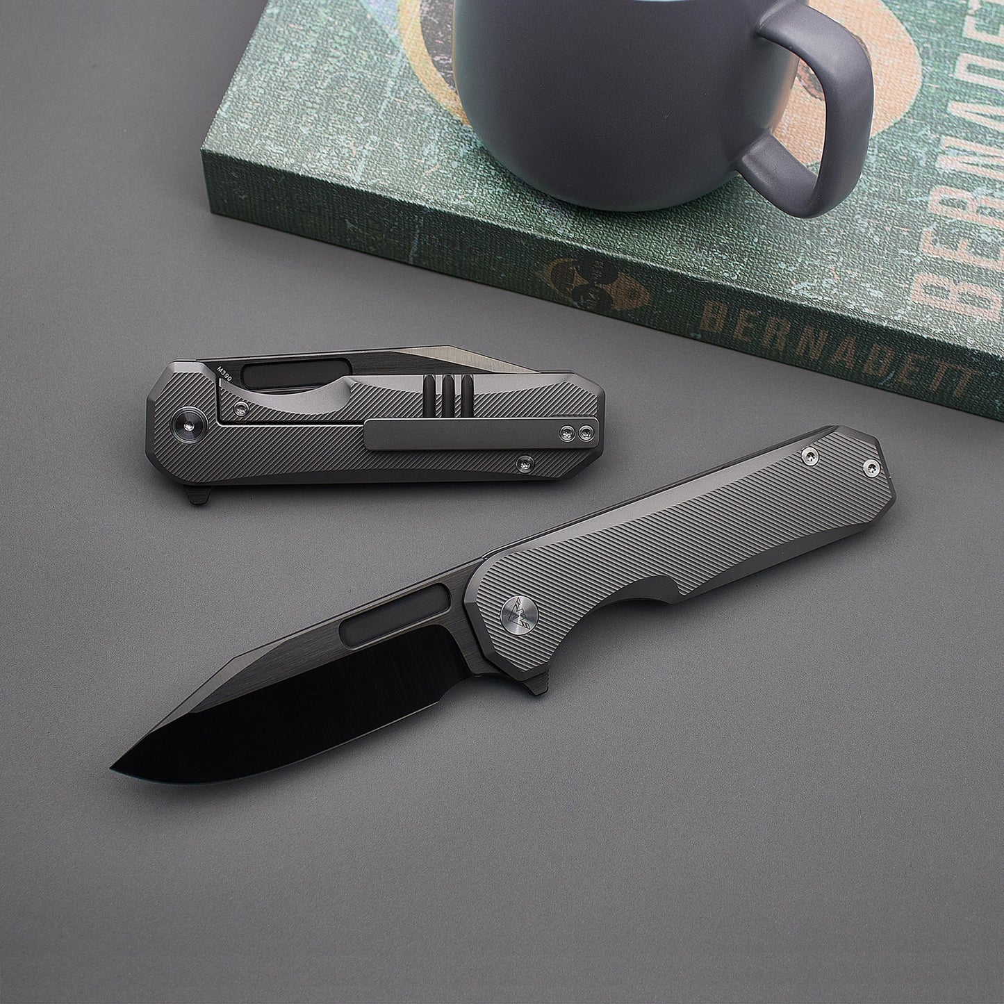 Miguron -Ameight Knives Preyert II Flipper Folding Knife 3.75" DLC Hand Hollow GND Blade