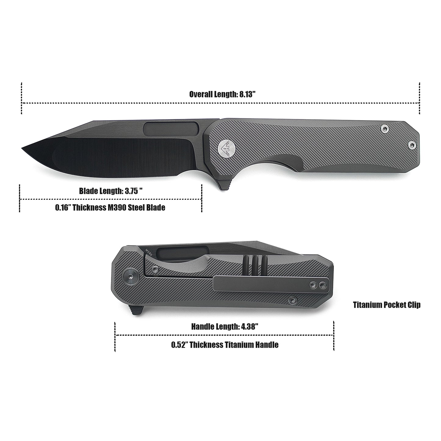 Miguron -Ameight Knives Preyert II Flipper Folding Knife 3.75" DLC Hand Hollow GND Blade
