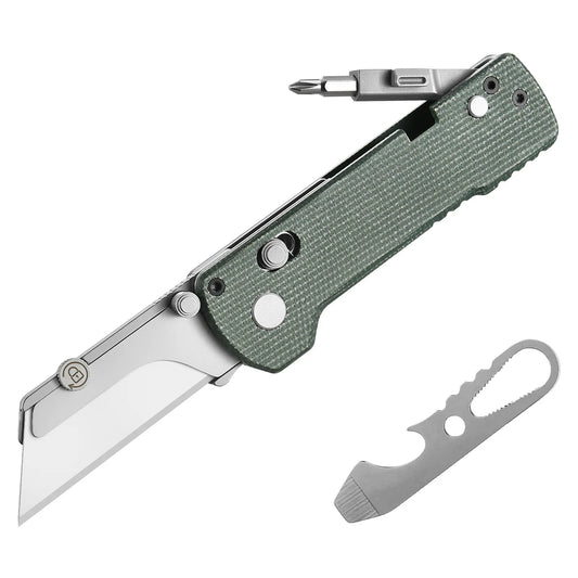 Oknife U1 Pro Green Micarta Multitool Folding Utility Knife with Folding Screwdriver