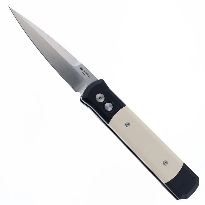 Pro-Tech Godfather Tux 4" 154CM Automatic Folding Knife Ivory Micarta Black Aluminum PTK951