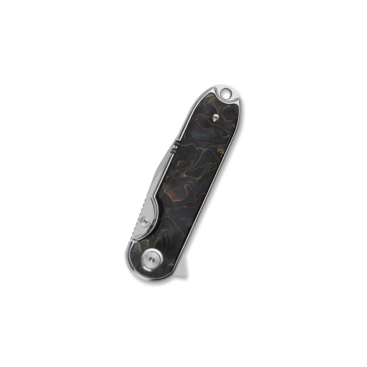 QSP Nebula Liner Lock Pocket Knife | 14C28N Mirror Polish Blade | Brass Copper Mesh Resin Handle | QS168-E