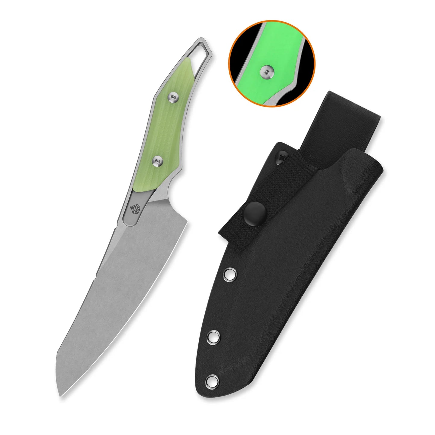 QSP T-Cook Fixed Blade Knife | Nitro-V Wharncliffe Blade | Glow-in-the-Dark G10 Handle | QS172-B1