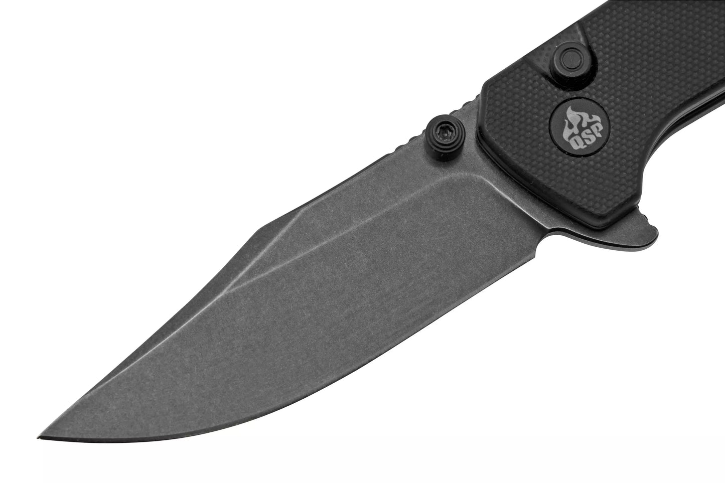 QSP Grebe Button Lock Knife Black G-10 3.25" Black Stonewash Blade QS147-C2