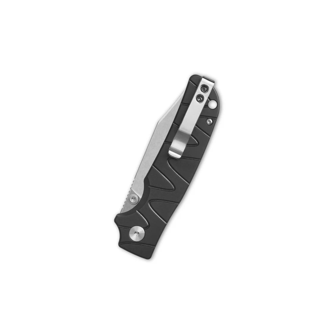 QSP Kali Button Lock Knife 3.25" 14C28N Stonewashed Blade, Black Aluminum  QS159-F1