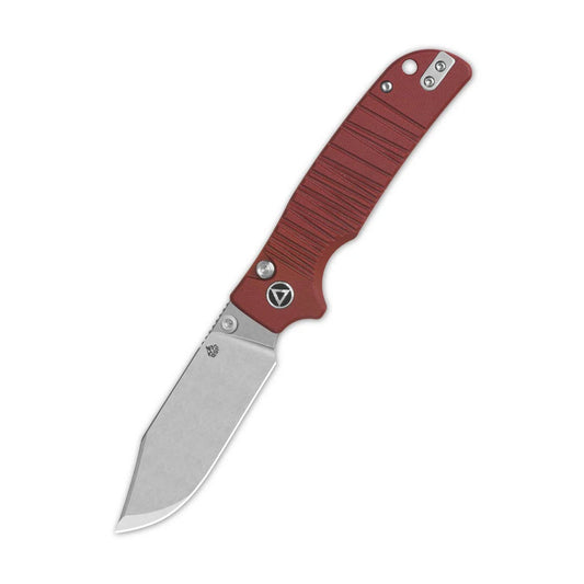QSP Kali Button Lock Folding Knife Dark Red G10 Handle 14C28N Clip Point  QS159-A1