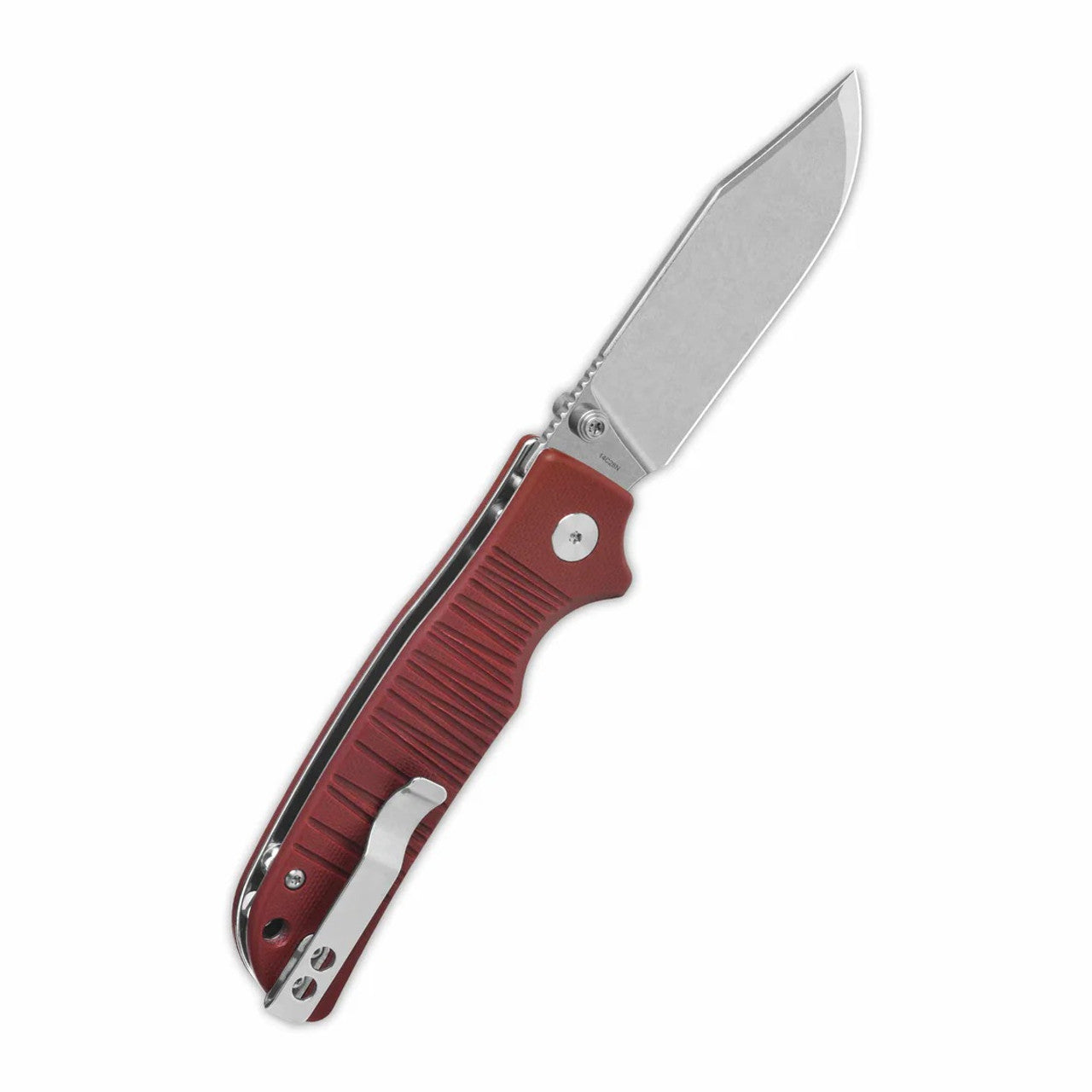 QSP Kali Button Lock Folding Knife Dark Red G10 Handle 14C28N Clip Point QS159-A1