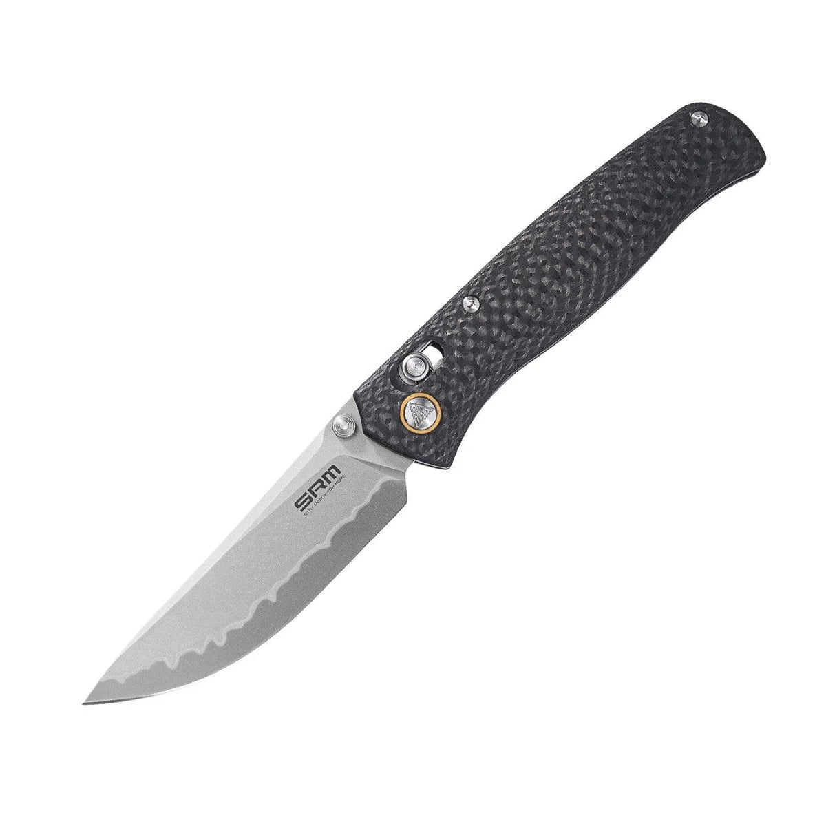 SRM Knives 255L-CB2  3.2"  Drop Point Blade, Carbon Fiber Handles, AXIS/Crossbar Lock