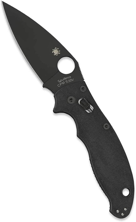 Spyderco Manix 2  3-3/8" Black Plain S30V Blade, G10 Handles, Ball Bearing Lock -