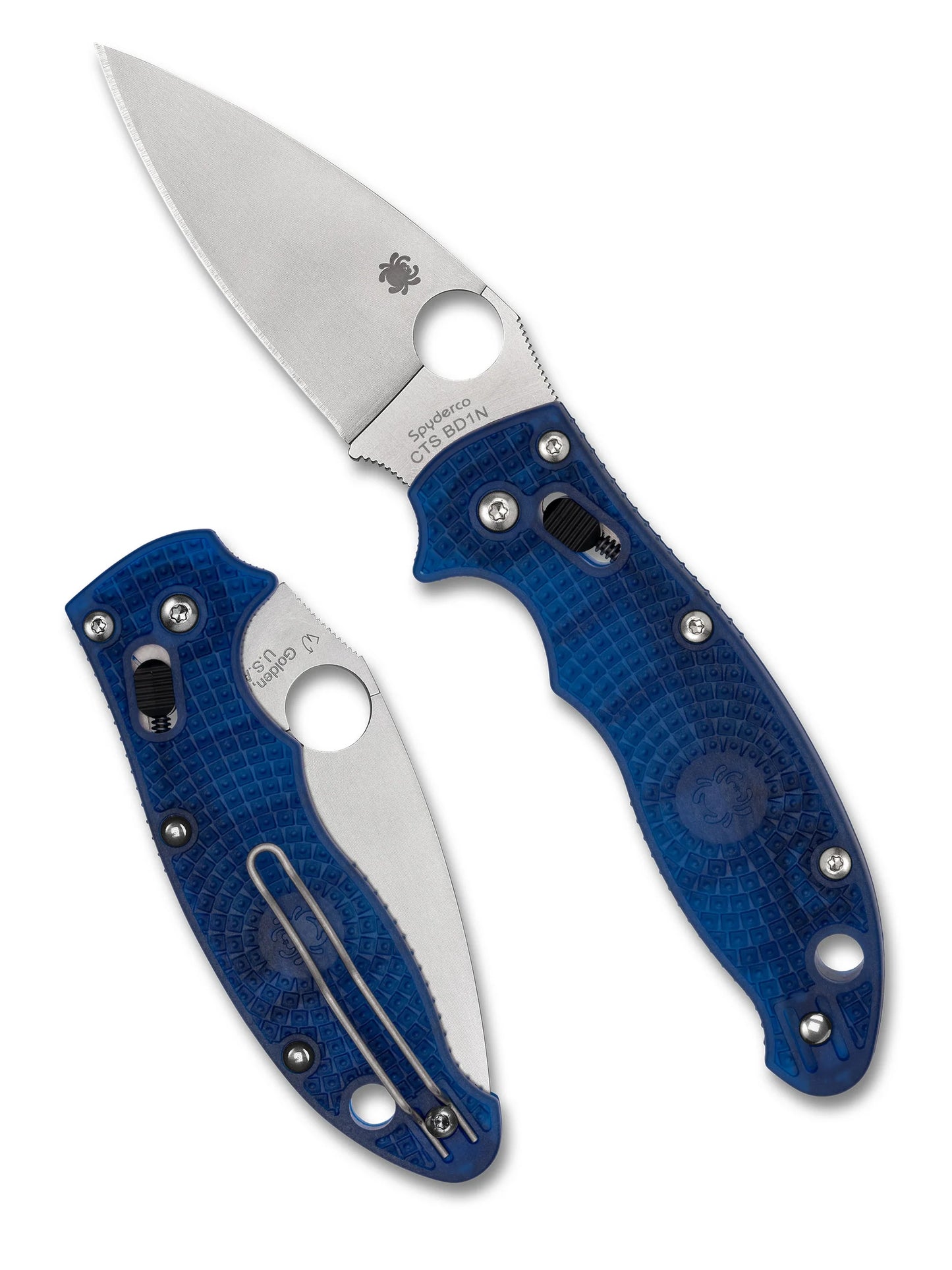 Spyderco Manix 2 Folding Knife Blue FRCP Handle stainless Plain Edge BD1N Blade C101PBL2