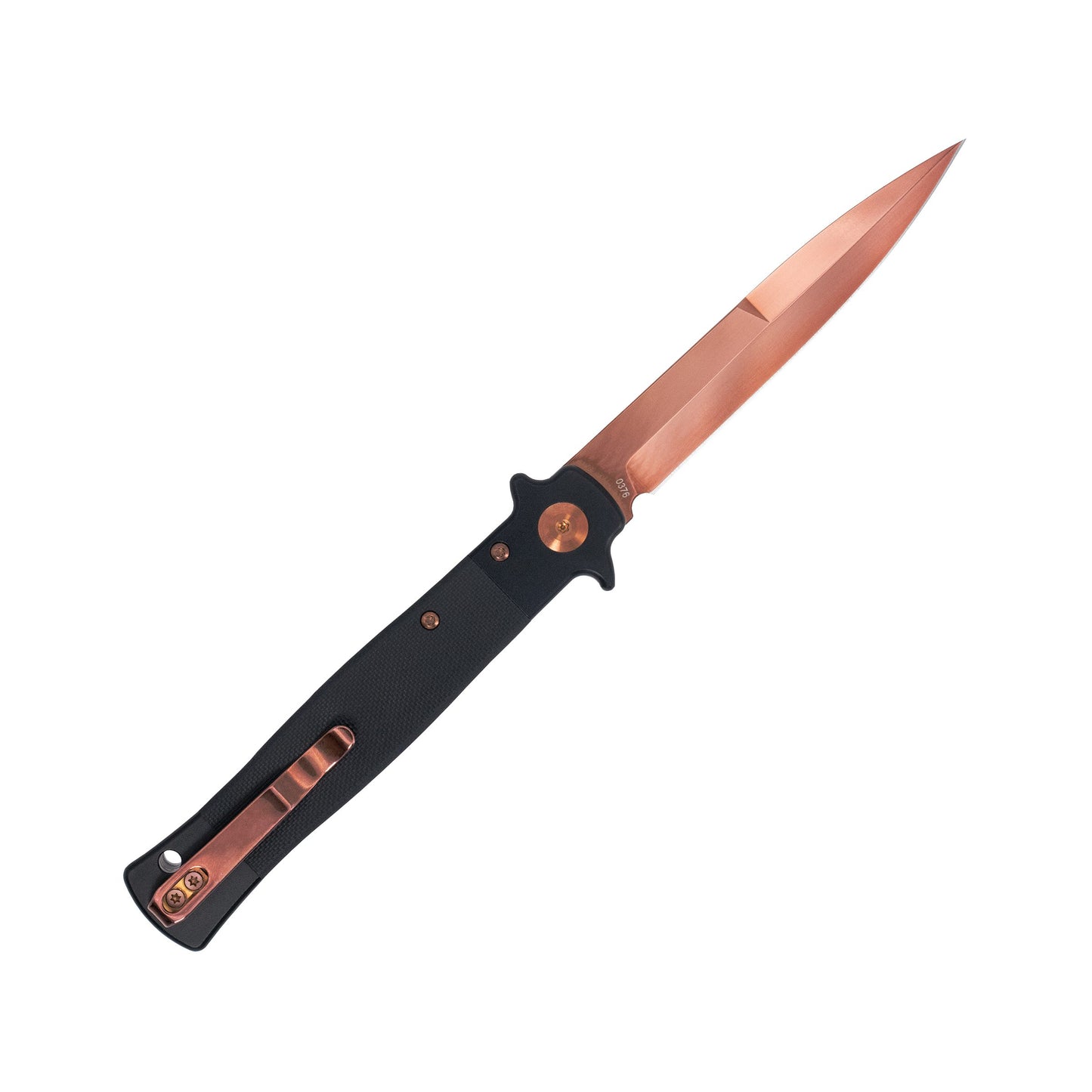 CobraTec Stiletto Button Lock Black/ Rose Gold VG-10 Stainless Steel CTSTLBLG10BLKRSG