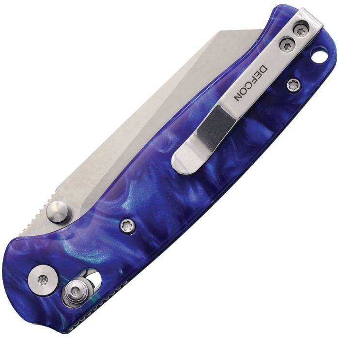 Defcon Artifact Axis Lock Folding Knife – Satin 14C28N Sheepsfoot Blade, Blue Resin Handle | TD024BL