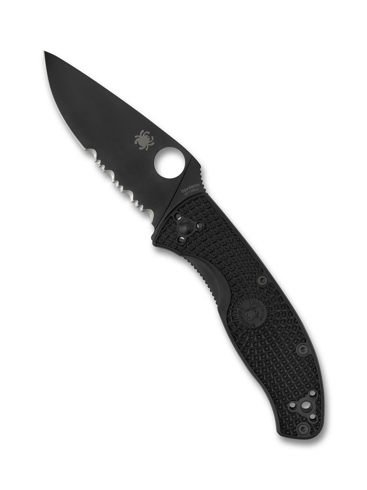 Spyderco Tenacious Lightweight Folding Knife Black Serrated Blade, FRN Handle C122PSBBK