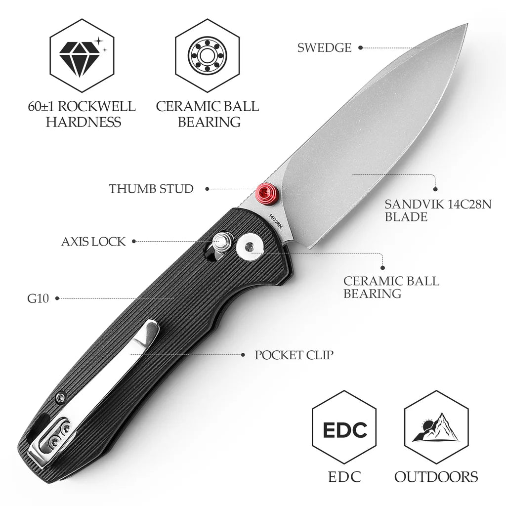 Trivisa Dragonfly-B Axis Lock EDC Folding Pocket Knife,2.99'' 14C28N Steel Blade,G10 Handle